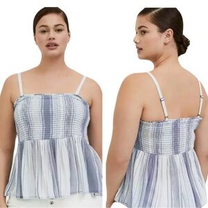 NEW TORRID  Blue Striped Babydoll Gauze Smocked Cami Tank Sz 3X Plus NWT Coastal